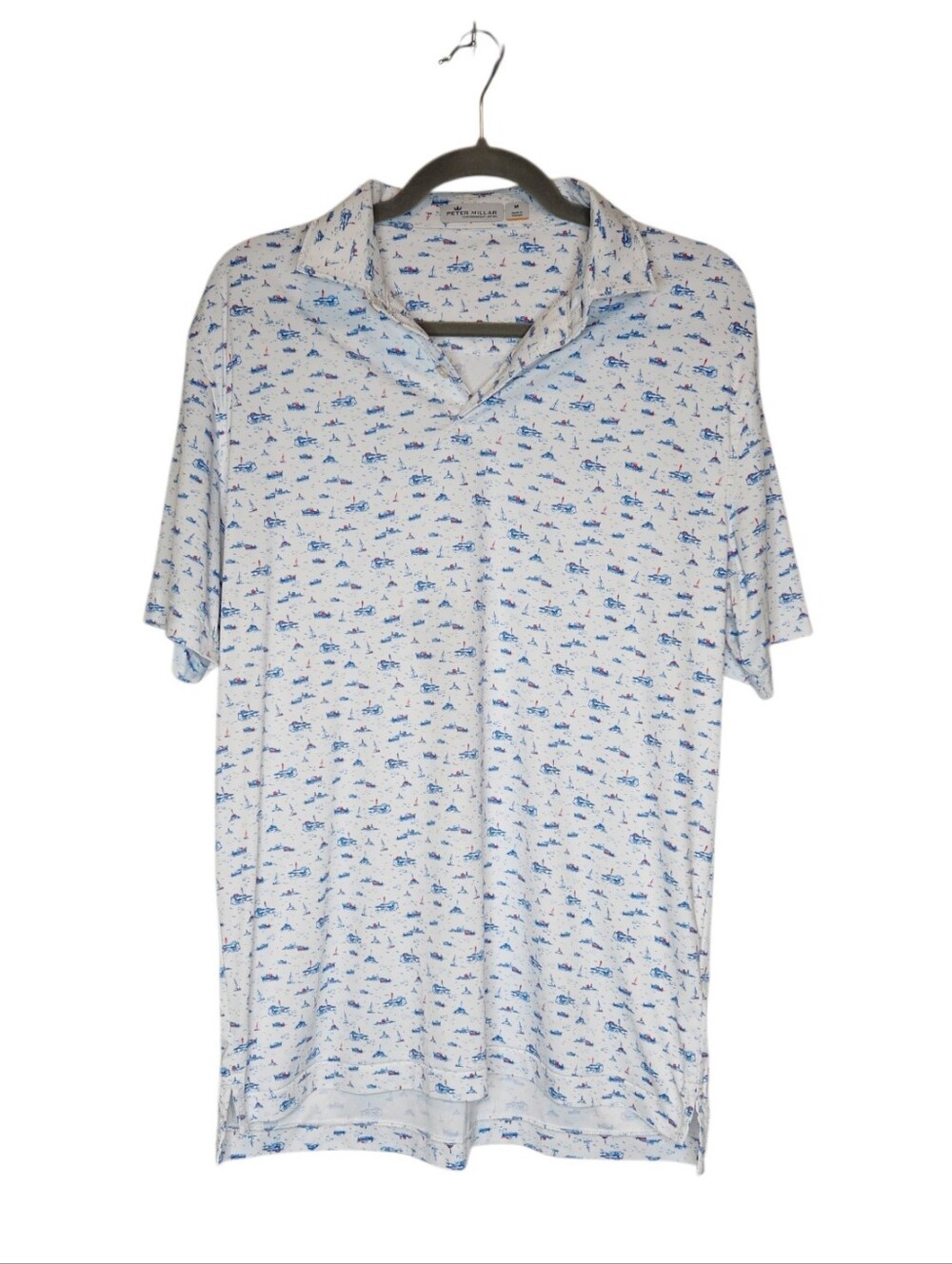 Peter Millar Featherweight UPF 50+ Lighthouse Sailboats Polo Shirt M